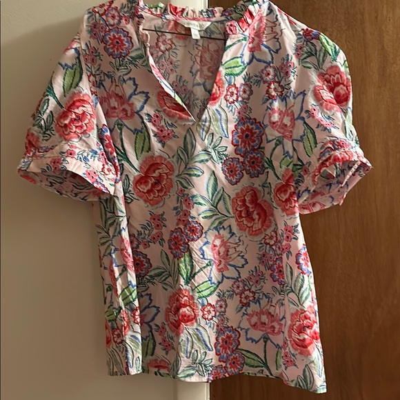 crown & ivy Tops - Crown & Ivy White, Pink and Red Ruffled Blouse